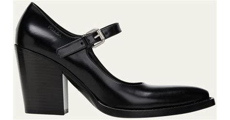 prada leather mary jane block heel pumps|Prada heels.